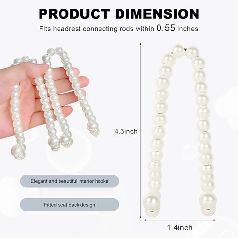 2PCS Elegant Pearl Car Seat Headrest Hook, Cute Back Seat Storage Hanger Dainty Purse Holder, Universal Headrest Pearl Hook Exquisite Auto Interior Decor for Women Girls in Kuwait