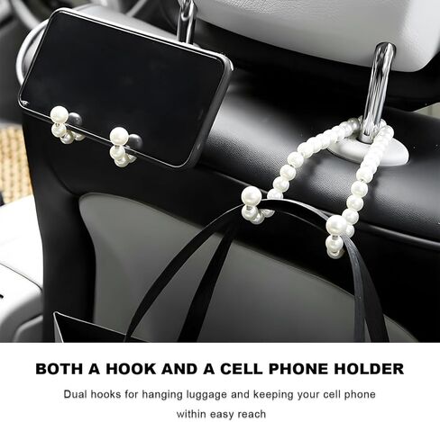 2PCS Elegant Pearl Car Seat Headrest Hook, Cute Back Seat Storage Hanger Dainty Purse Holder, Universal Headrest Pearl Hook Exquisite Auto Interior Decor for Women Girls in Kuwait
