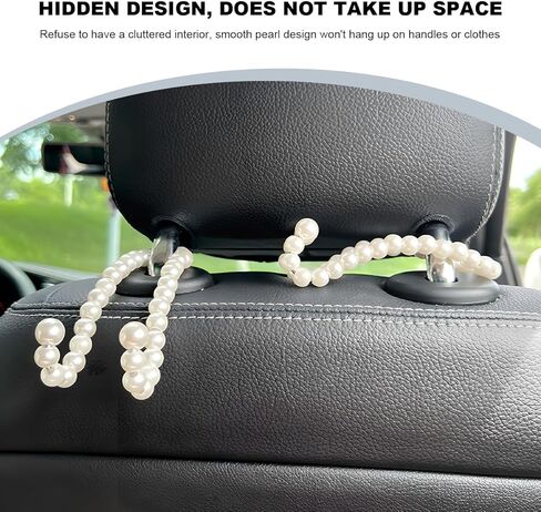 2PCS Elegant Pearl Car Seat Headrest Hook, Cute Back Seat Storage Hanger Dainty Purse Holder, Universal Headrest Pearl Hook Exquisite Auto Interior Decor for Women Girls in Kuwait