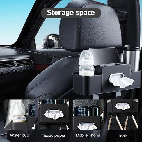 2 Pack Back Seat Car Organizer, Multifunctional Car Organizer Seat Back, with Tissue Box Holder, 2 Cup Holders & 2 Cup Hooks for Phone, Drinks, Toy, Snacks for Keeping Cars Tidy, Fits Most Vehicles in Kuwait