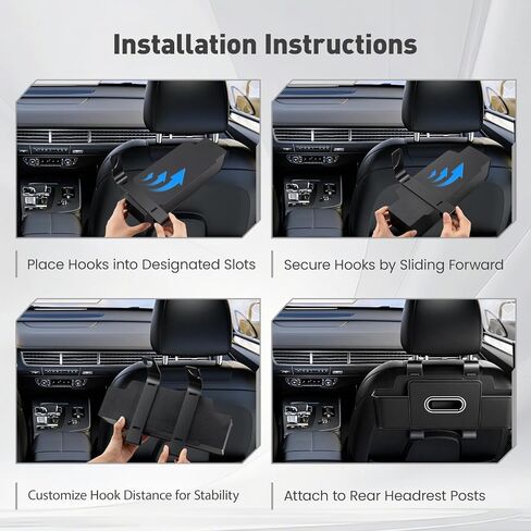 2 Pack Back Seat Car Organizer, Multifunctional Car Organizer Seat Back, with Tissue Box Holder, 2 Cup Holders & 2 Cup Hooks for Phone, Drinks, Toy, Snacks for Keeping Cars Tidy, Fits Most Vehicles in Kuwait