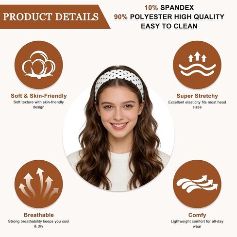 Polka Dot Headbands for Women, 7 Pack Wide Soft Stretchy Fabric Headbands, Cute Fashion Retro Hair Accessories for Daily Wear, Workout, Makeup, Cosplay in Saudi Arabia