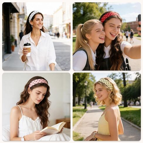 Polka Dot Headbands for Women, 7 Pack Wide Soft Stretchy Fabric Headbands, Cute Fashion Retro Hair Accessories for Daily Wear, Workout, Makeup, Cosplay in Saudi Arabia