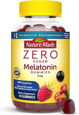 Nature Made Zero Sugar Melatonin 5mg Extra Strength Gummies, 100% Drug Free Sleep Aid for Adults, 70 Sugar Free Melatonin Gummies, 70 Day Supply in Saudi Arabia