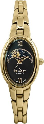 Peugeot Womens 30mm x 20mm Oval Watch with Sun-Moon Phase Roman Numeral Dial and Metal Link Bracelet (Gold-Black) in Saudi Arabia