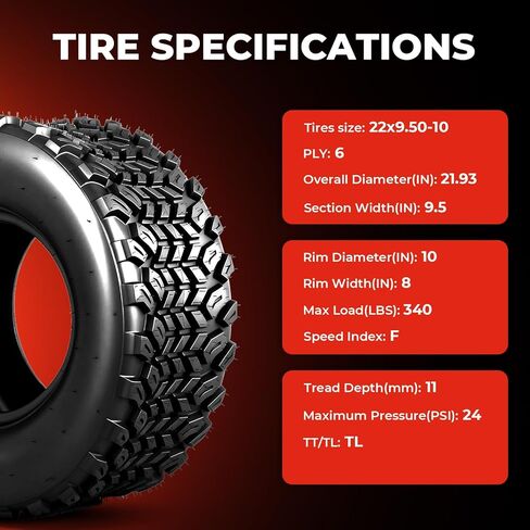 مجموعة من إطارات 22x9.5-10 ATV UTV، إطارات 22x9.5x10 لجميع التضاريس، مصنفة بـ 6 طبقات، بدون أنابيب in Kuwait