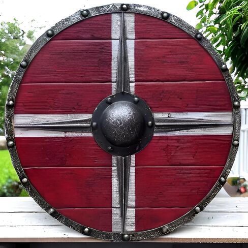 Troy Artefacts® 24 بوصة Valhalla درع الفايكنج الخشبي الأصلي من Battleworn Dane. أحمر in Saudi Arabia