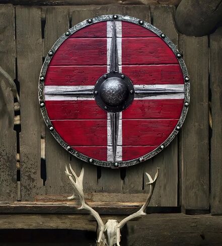 Troy Artefacts® 24 بوصة Valhalla درع الفايكنج الخشبي الأصلي من Battleworn Dane. أحمر in Saudi Arabia