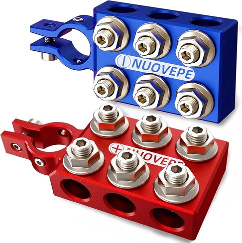 موصل طرفي للبطارية شديد التحمل: أطراف بطارية السيارة ذات 12 اتجاهًا، مقاومة للتآكل من الألومنيوم، 8AWG حتى 4/0(XL) مقياس AWG، يناسب العمود العلوي SAE/DIN/EN لصوت السيارة، والونش، والشاحنة، والطرق الوعرة in Kuwait