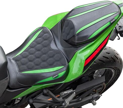مقعد مريح لراكبي الدراجات النارية مناسب للنينجا ZX-4R ZX-4RR 2023 2024 2025 2026، سرج جلدي أمامي وخلفي وسادة خلفية منفردة، قرص العسل الأسود in Kuwait
