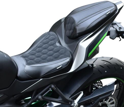 مقعد مريح لراكبي الدراجات النارية مناسب للنينجا ZX-4R ZX-4RR 2023 2024 2025 2026، سرج جلدي أمامي وخلفي وسادة خلفية منفردة، قرص العسل الأسود in Kuwait