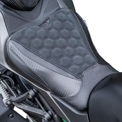 مقعد مريح لراكبي الدراجات النارية مناسب للنينجا ZX-4R ZX-4RR 2023 2024 2025 2026، سرج جلدي أمامي وخلفي وسادة خلفية منفردة، قرص العسل الأسود in Kuwait