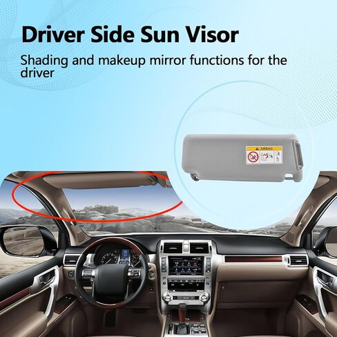 Driver Side Sun Visor Compatible with Lexus GX460 2010-2023 Replaces 74320-60D22-A0 7432060D22A0, Front Left Sun Protection Shade Gray in Saudi Arabia
