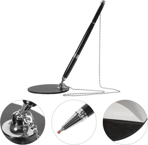 STOBAZA Desktop Signature Pen with Chain 0.5mm Black Ink Business Ballpoint Pen for Bank Counter Office Use in Saudi Arabia
