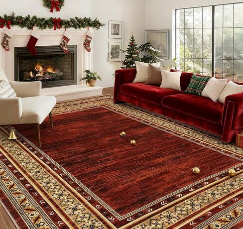 COZYLOOM Runner Rugs Non Slip, Hallway Rug 2x6 Washable Modern Geometric Border Accent Rug Stain-Resistant Floor Cover Mats for Living Room Bathroom Entryway ‎Laundry Room Kitchen, Red Brown in Saudi Arabia