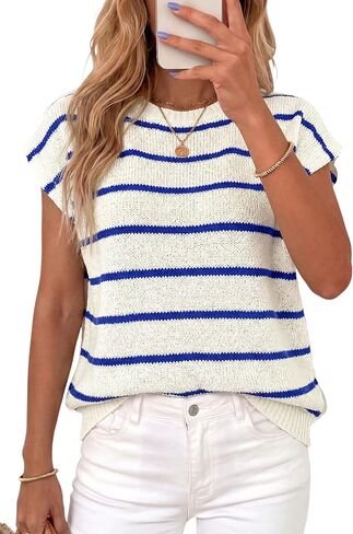 PRETTYGARDEN Womens Summer Short Sleeve Tops 2026 Trendy Crew Neck Striped Knit Sweater Business Casual Spring Clothes in Saudi Arabia