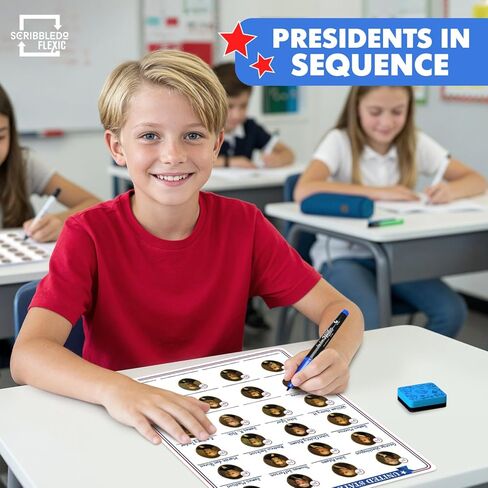 Scribbledo Dry Erase President Practice Sheets 11x14 Learning Boards Portraits & Numbered Outline Reusable U.S. Presidents Chart for Kids Classroom History Teaching Aid Homeschool Activity 10 Pack in Saudi Arabia