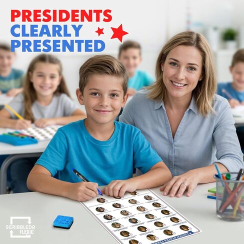 Scribbledo Dry Erase President Practice Sheets 11x14 Learning Boards Portraits & Numbered Outline Reusable U.S. Presidents Chart for Kids Classroom History Teaching Aid Homeschool Activity 10 Pack in Saudi Arabia