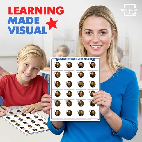 Scribbledo Dry Erase President Practice Sheets 11x14 Learning Boards Portraits & Numbered Outline Reusable U.S. Presidents Chart for Kids Classroom History Teaching Aid Homeschool Activity 10 Pack in Saudi Arabia