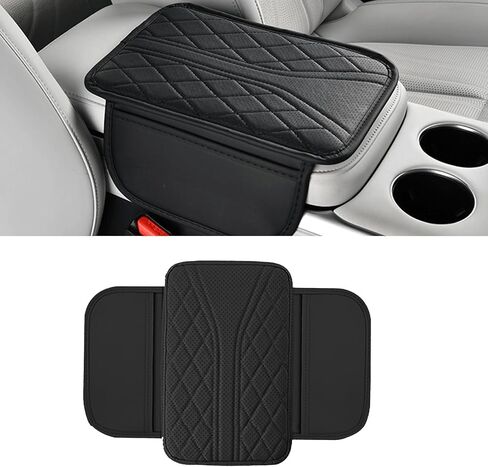 Car Center Console Cover, Leather Vehicle Armrest Cushion with 2 Storage Bags, Automotive Interior Arm Rest Seat Protection Box Pad Accessories, Universal for SUV, Sedan, Truck (Black) in Kuwait