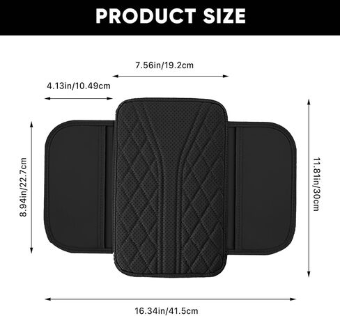Car Center Console Cover, Leather Vehicle Armrest Cushion with 2 Storage Bags, Automotive Interior Arm Rest Seat Protection Box Pad Accessories, Universal for SUV, Sedan, Truck (Black) in Kuwait