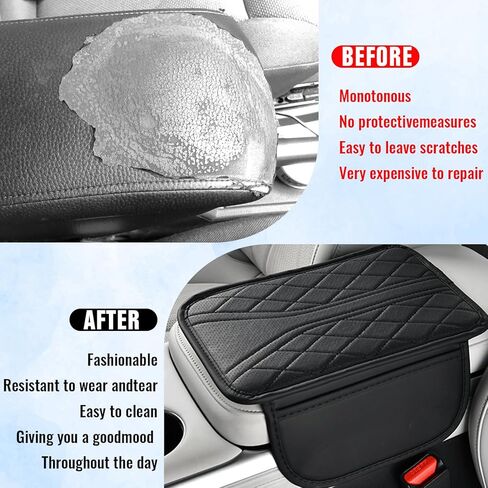 Car Center Console Cover, Leather Vehicle Armrest Cushion with 2 Storage Bags, Automotive Interior Arm Rest Seat Protection Box Pad Accessories, Universal for SUV, Sedan, Truck (Black) in Kuwait