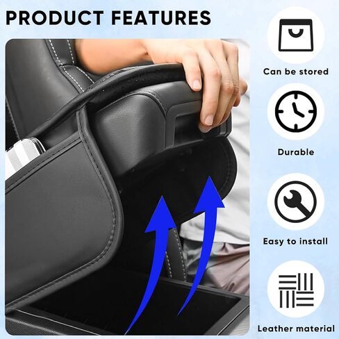 Car Center Console Cover, Leather Vehicle Armrest Cushion with 2 Storage Bags, Automotive Interior Arm Rest Seat Protection Box Pad Accessories, Universal for SUV, Sedan, Truck (Black) in Kuwait