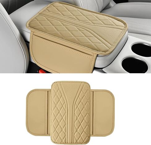 Car Center Console Cover, Leather Vehicle Armrest Cushion with 2 Storage Bags, Automotive Interior Arm Rest Seat Protection Box Pad Accessories, Universal for SUV, Sedan, Truck (Black) in Kuwait