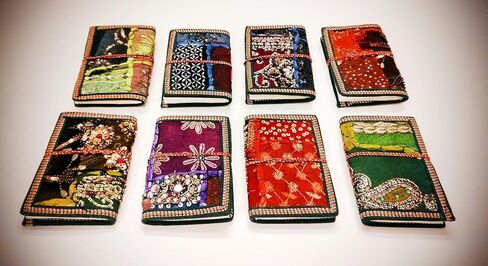 Rastogi Handicrafts Any One متنوعة ساري النسيج المرقعة ملزمة مجلة ملونة 6X4 بوصة كتابة المفكرة (حزمة من واحد) هدية عيد ميلاد لمذكراتها التجارية للجنسين in Saudi Arabia
