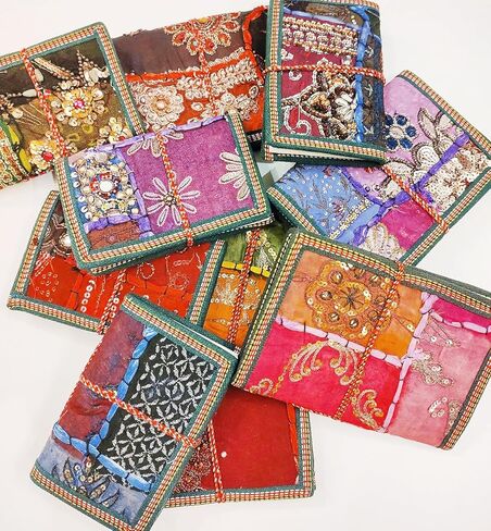 Rastogi Handicrafts Any One متنوعة ساري النسيج المرقعة ملزمة مجلة ملونة 6X4 بوصة كتابة المفكرة (حزمة من واحد) هدية عيد ميلاد لمذكراتها التجارية للجنسين in Saudi Arabia
