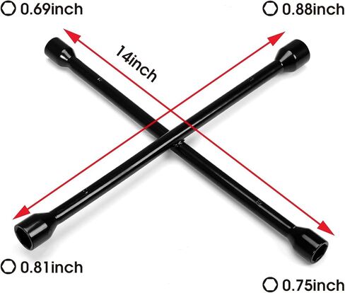 BIG RED ATRX31101-14F 14" Heavy-Duty Cross Lug Wrench | 11/16", 3/4", 13/16", 7/8" | SAE & Metric Lug Nut Remover/Installer for Tire Changing, Black in Saudi Arabia