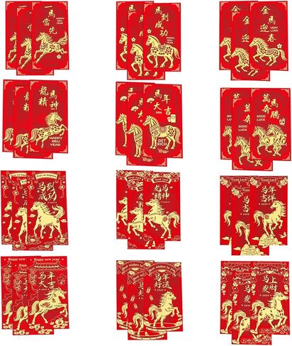 36 قطعة من المظاريف الحمراء الصينية لعام 2026، مظاريف حمراء لرأس السنة الجديدة للحصان، مظاريف السنة القمرية الجديدة من أجل حسن الحظ في حفلة مهرجان الربيع in Kuwait