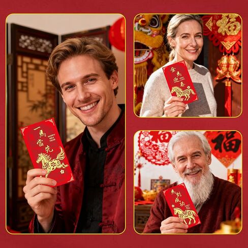 36 قطعة من المظاريف الحمراء الصينية لعام 2026، مظاريف حمراء لرأس السنة الجديدة للحصان، مظاريف السنة القمرية الجديدة من أجل حسن الحظ في حفلة مهرجان الربيع in Kuwait