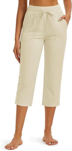 MAGCOMSEN Cotton Capri Pants for Women Yoga Capris with Pockets High Waist Straight Leg Casual Workout Summer Sweatpants in Saudi Arabia