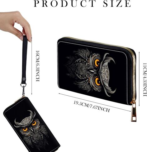 Zip Around Wallets for Women with Detachable Wrist Strap, Large Capacity RFID Blocking Leather Purse Organizer Card Holder Wristlet,Beautifull Owl Abstract in Saudi Arabia