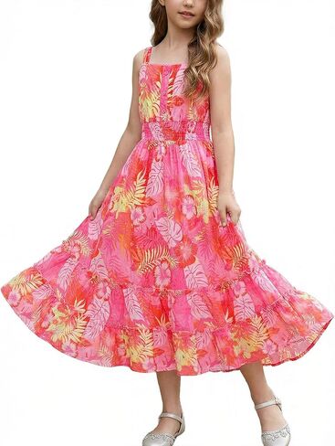 GRACE KARIN Girls Summer Floral Dress Kids Long Spring Easter Dresses Teens Button Front Straps Flower Hawaiian Sundress 7-14 in Saudi Arabia