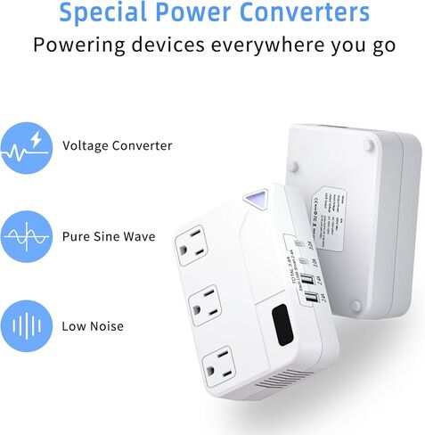 قابس تحويل 250 وات، محول سفر دولي مزود بمنفذين USB ومنفذين USB-C، خفض 220 فولت إلى 110 فولت لمناطق 100 فولت - 240 فولت ومقابس بلدان مختلفة باستخدام الأجهزة الكهربائية الأمريكية in Kuwait