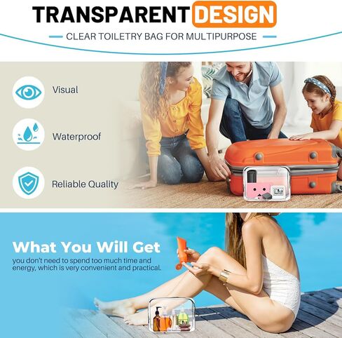 حقيبة أدوات الزينة EASYFUN قطعتين، حقيبة أدوات الزينة الشفافة للسفر معتمدة من إدارة أمن المواصلات الأمريكية للرجال والنساء، إكسسوارات السفر بحجم ربع لتر، حقيبة أدوات الزينة، حقيبة مستحضرات التجميل، حقائب المكياج in Kuwait