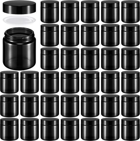 نورمي 24 قطعة برطمانات زجاجية سعة 118 مل مع أغطية برطمانات مستحضرات تجميل فارغة مستديرة محكمة الغلق مع غطاء داخلي لتخزين المستحضرات والمراهم البودرة وعلب صنع الشموع (أسود بلوري) in Saudi Arabia