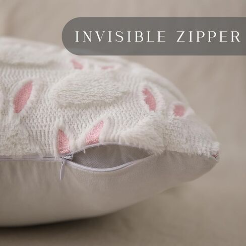 DFXSZ عيد الفصح وسادة يغطي 18x18 بوصة مجموعة من 2 زينة عيد الفصح آذان الوردي أرنب أبيض لينة أفخم فو الفراء الجاكار رمي الوسائد لغرفة النوم أريكة عطلة المهرجانات ديكور المنزل FHJ-07D18 in Kuwait