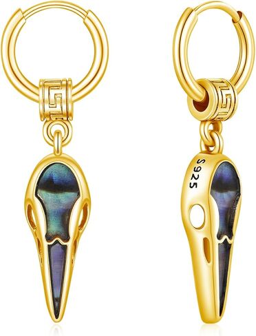 MEDWISE Viking Raven Hoop Earrings for Men 925 Sterling Silver Punk Earrings Huggie Men's Hanging Abalone Shell Jewelry Gift for Women Men Husband Brother Unisex Birthday Christmas Gifts in Saudi Arabia