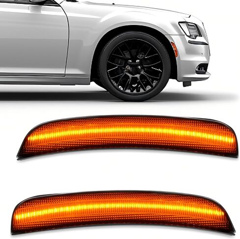 مصابيح LED للعلامات الجانبية من HECASA متوافقة مع 2015-2023 كرايسلر 300 لاستبدال CH2551136 CH2550136 مصابيح وقوف السيارات ذات الإشارة الممتصة للصدمات قطعتان من عدسات الدخان الأمامية باللون الأصفر LED in Kuwait