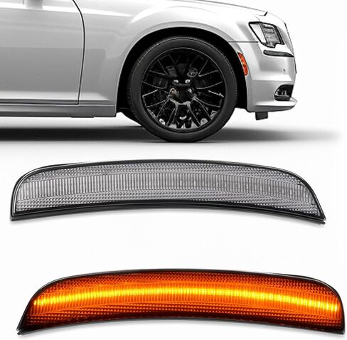 مصابيح LED للعلامات الجانبية من HECASA متوافقة مع 2015-2023 كرايسلر 300 لاستبدال CH2551136 CH2550136 مصابيح وقوف السيارات ذات الإشارة الممتصة للصدمات قطعتان من عدسات الدخان الأمامية باللون الأصفر LED in Kuwait