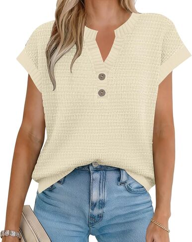 المرأة سترة سترة الربيع الصيف زر الخامس الرقبة مخطط السترة تانك الأعلى كاب الأكمام متماسكة البلوزات القمم in Kuwait