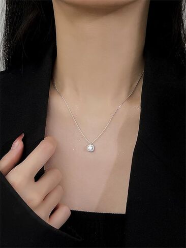 Silver Square Diamond Necklaces for Women Dainty Sparkly Cubic Zirconia Pendant Choker Necklace Gift Trendy in Saudi Arabia