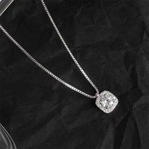 Silver Square Diamond Necklaces for Women Dainty Sparkly Cubic Zirconia Pendant Choker Necklace Gift Trendy in Saudi Arabia