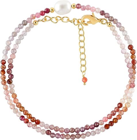 InfinityGemsArt Gemstone Gold Necklace For Women, Birthstone Natural Crystal Stone With Freshwater Pearl Beaded Jewelry, Gold Plated 18 Inch Chain in Saudi Arabia