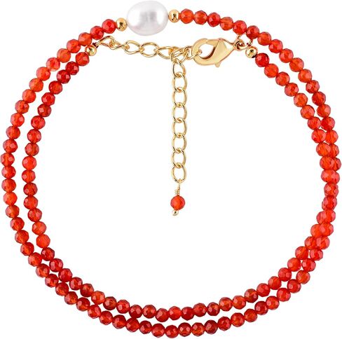 InfinityGemsArt Gemstone Gold Necklace For Women, Birthstone Natural Crystal Stone With Freshwater Pearl Beaded Jewelry, Gold Plated 18 Inch Chain in Saudi Arabia