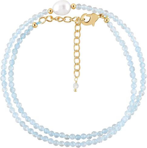 InfinityGemsArt Gemstone Gold Necklace For Women, Birthstone Natural Crystal Stone With Freshwater Pearl Beaded Jewelry, Gold Plated 18 Inch Chain in Saudi Arabia