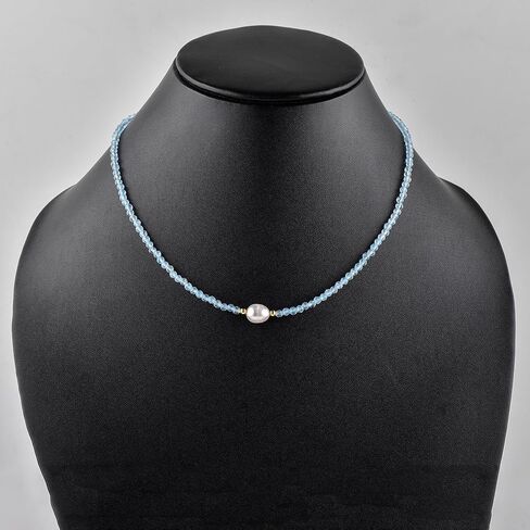 InfinityGemsArt Gemstone Gold Necklace For Women, Birthstone Natural Crystal Stone With Freshwater Pearl Beaded Jewelry, Gold Plated 18 Inch Chain in Saudi Arabia